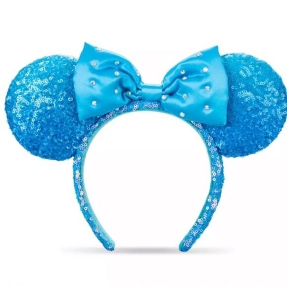 Disney | Diamond Aqua 2024 Ears Blue Minnie Mouse Sequin Headband - Picture 2 of 6